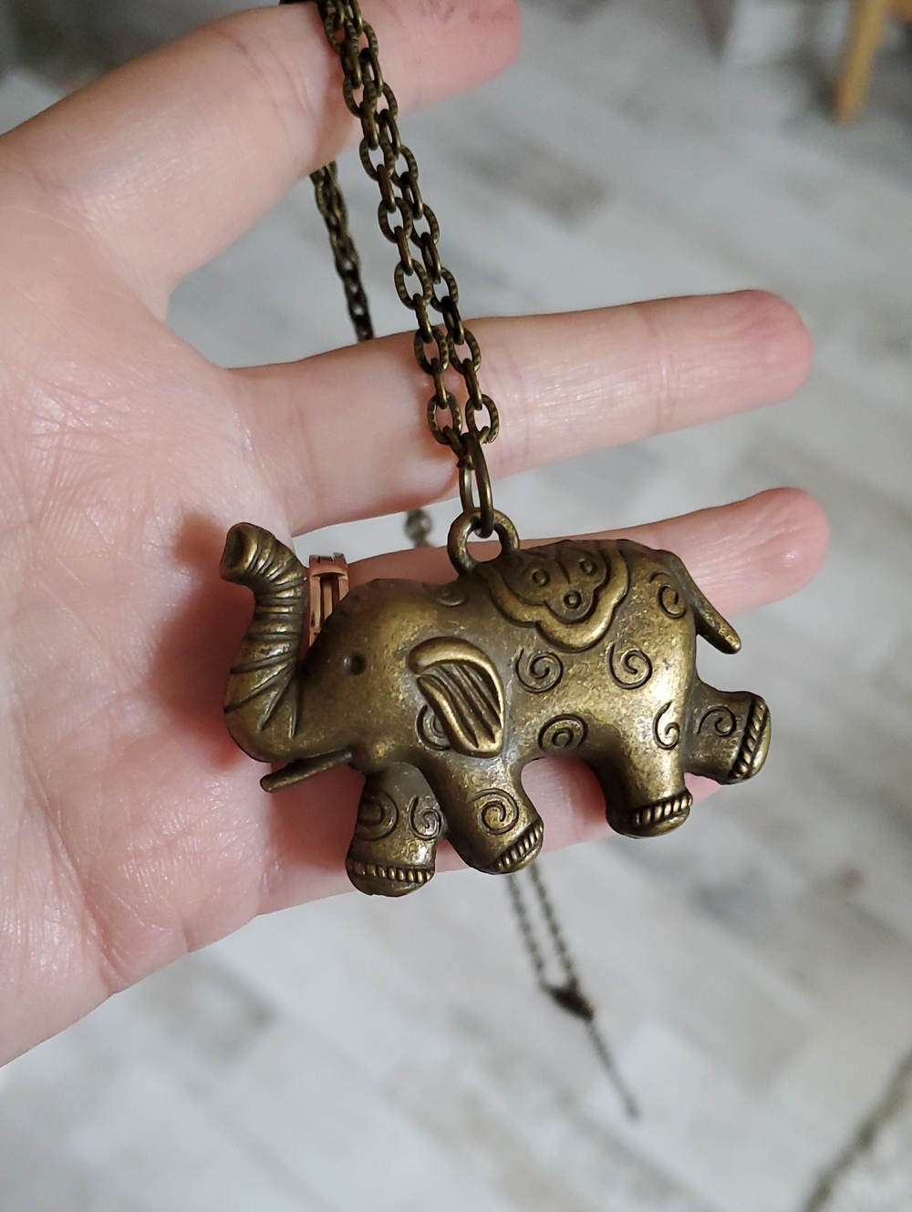 Antique Brass Elephant Large Pendant Necklace